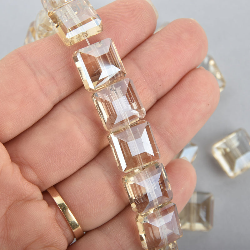 12mm CLEAR CHAMPAGNE Square Crystal Glass Beads x15 beads bgl1749
