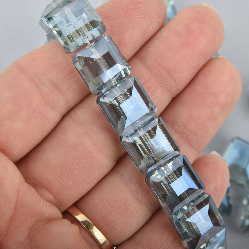 12mm BLUE AB Square Crystal Glass Beads x15 beads bgl1750