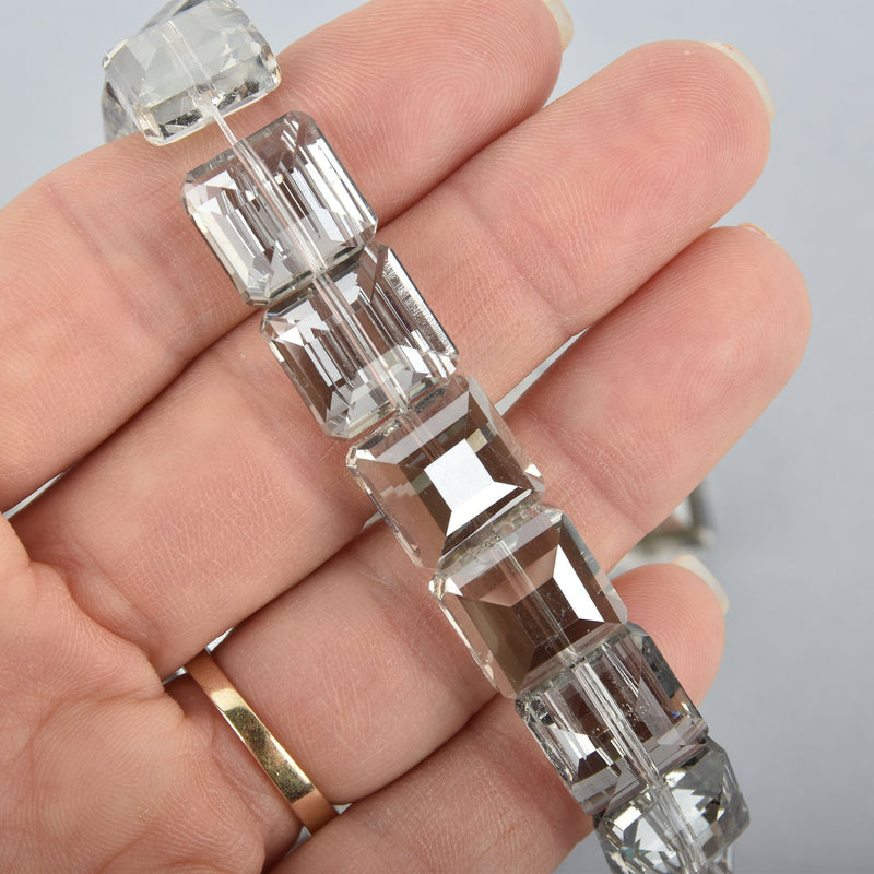 12mm SMOKE Square Crystal Glass Beads x15 beads bgl1751