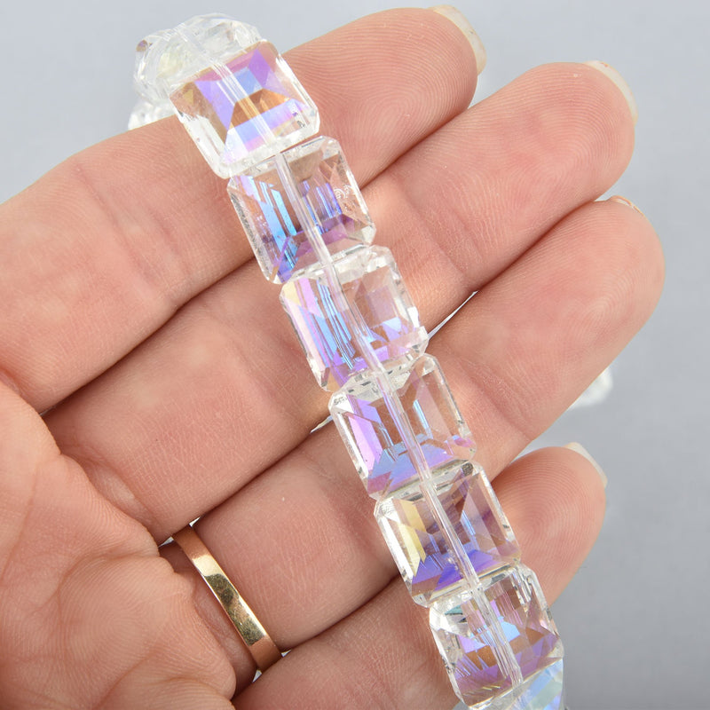 12mm CLEAR AB Square Crystal Glass Beads x15 beads bgl1753