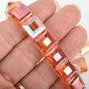12mm Padparadscha AB Square Crystal Glass Beads x15 beads bgl1754