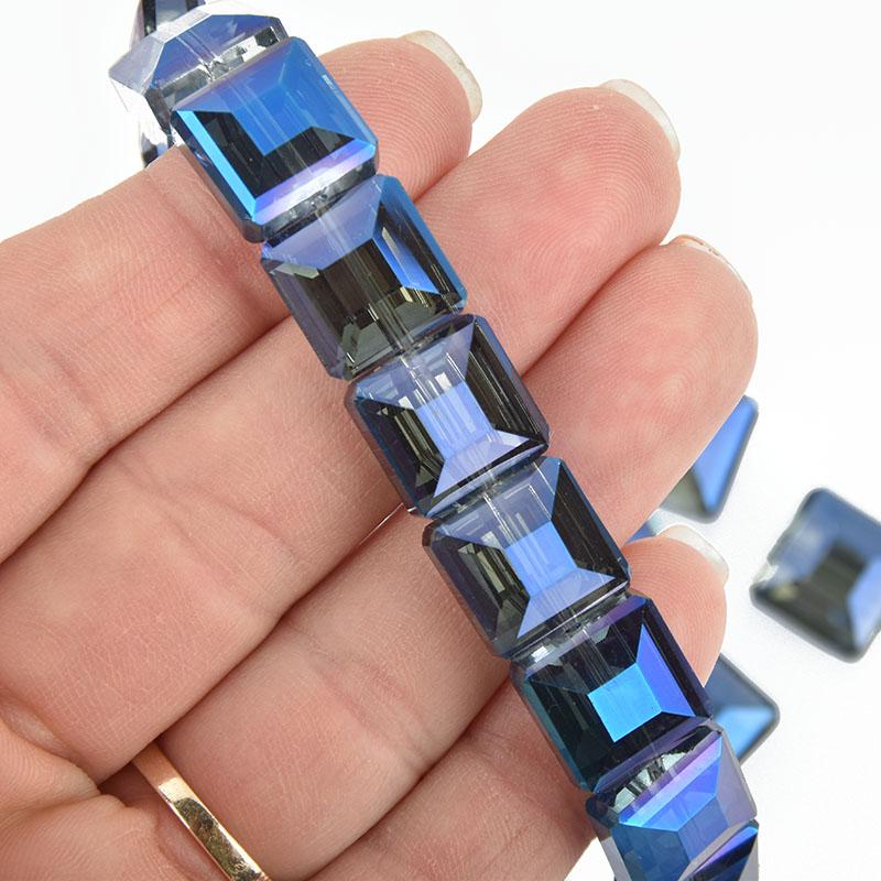 12mm BLUE MYSTIC VITRAIL Square Crystal Glass Beads x15 beads bgl1756