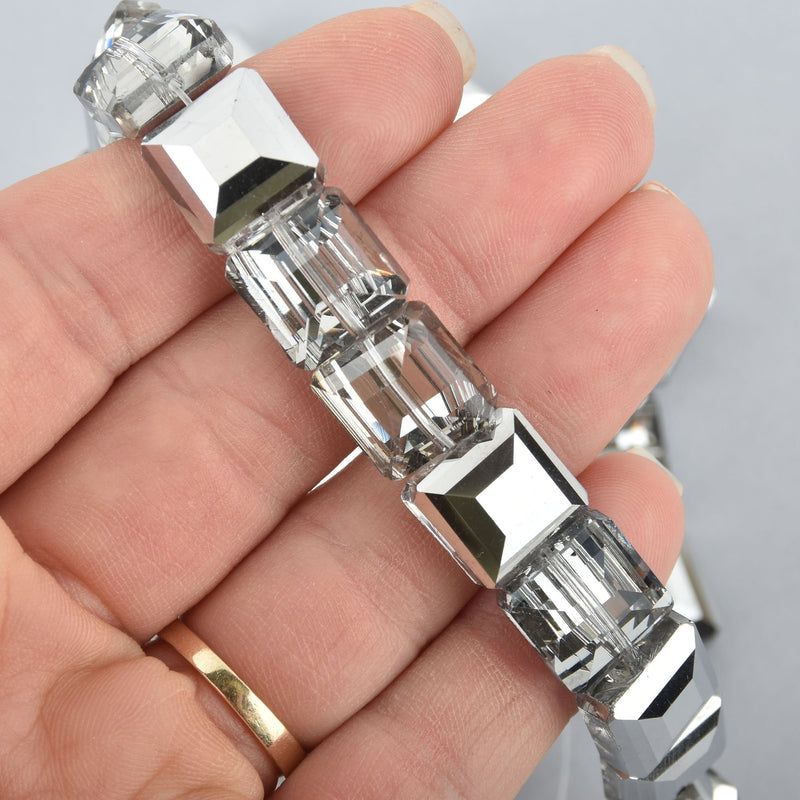 12mm DARK SILVER CLEAR Square Crystal Glass Beads x15 beads bgl1757