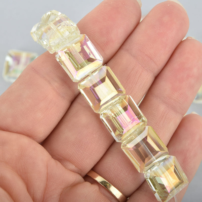 12mm JONQUIL AB Square Crystal Glass Beads x15 beads bgl1758