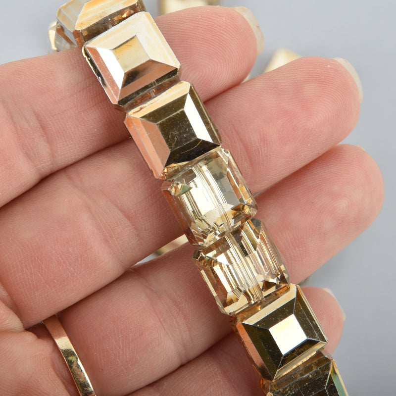 12mm GOLD METALLIC CHAMPAGNE Square Crystal Glass Beads x15 beads bgl1760