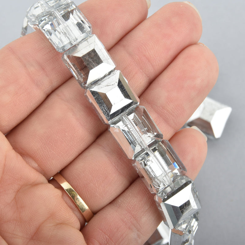 12mm BRIGHT SILVER CLEAR Square Crystal Glass Beads x15 beads bgl1761
