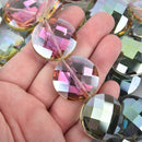 30mm NORTHERN LIGHTS AB Coin Crystal Glass Beads x10 beads bgl1764
