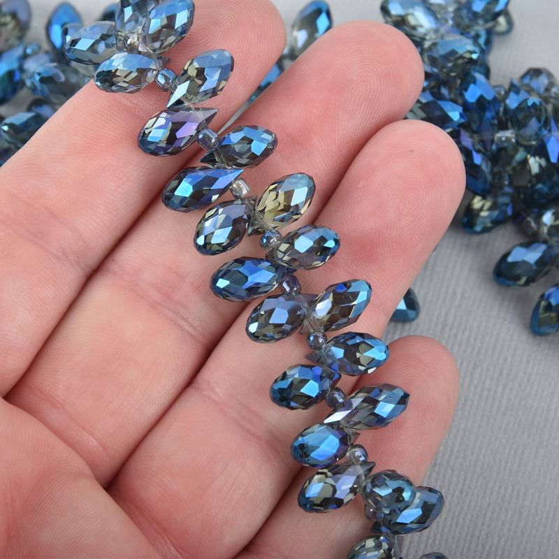12mm Crystal Teardrop Briolette BLUE VITRAIL faceted top drilled 50 beads bgl1766