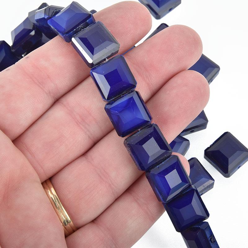 12mm COBALT BLUE Square Crystal Glass Beads x15 beads bgl1767