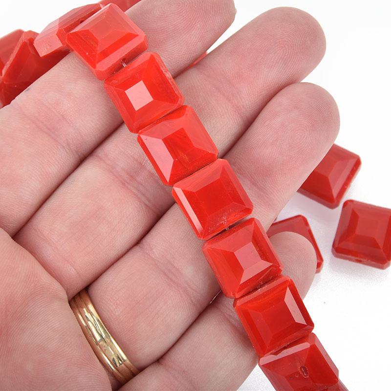 12mm RED LUSTER Square Crystal Glass Beads x15 beads bgl1768