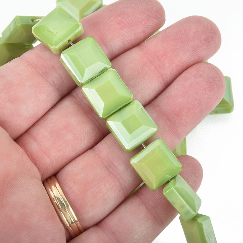 12mm SPRING GREEN LUSTER Square Crystal Glass Beads x15 beads bgl1770