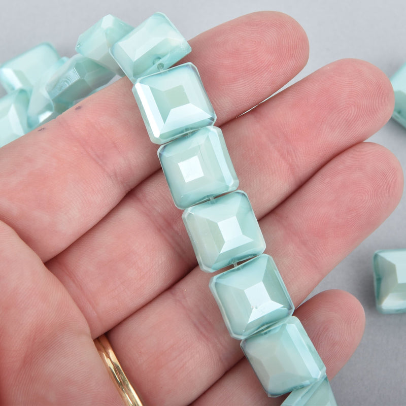 12mm AQUA BLUE Square Crystal Glass Beads x15 beads bgl1772