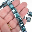 12mm HUNTER GREEN LUSTER Square Crystal Glass Beads x15 beads bgl1774