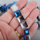 12mm BLUE IRIS and OPAL Square Crystal Glass Beads x15 beads bgl1776