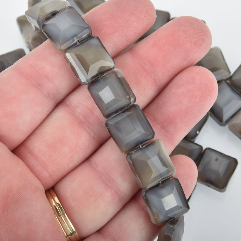 12mm GRAY LUSTER Square Crystal Glass Beads x15 beads bgl1777