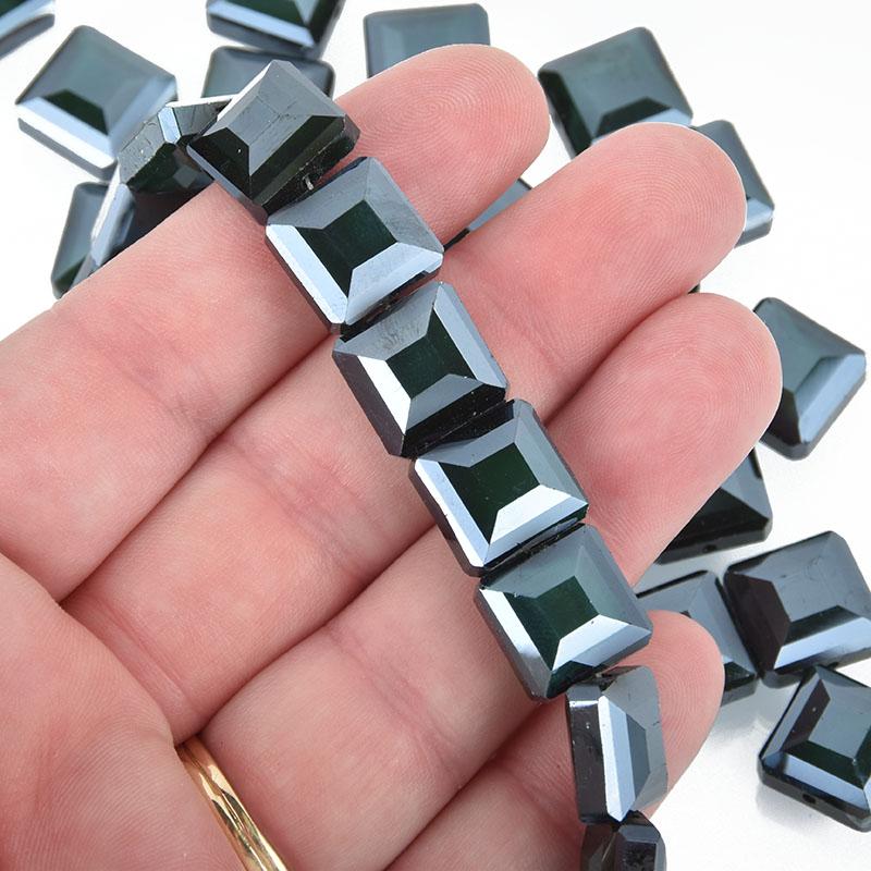 12mm HEMATITE GREEN Square Crystal Glass Beads x15 beads bgl1779