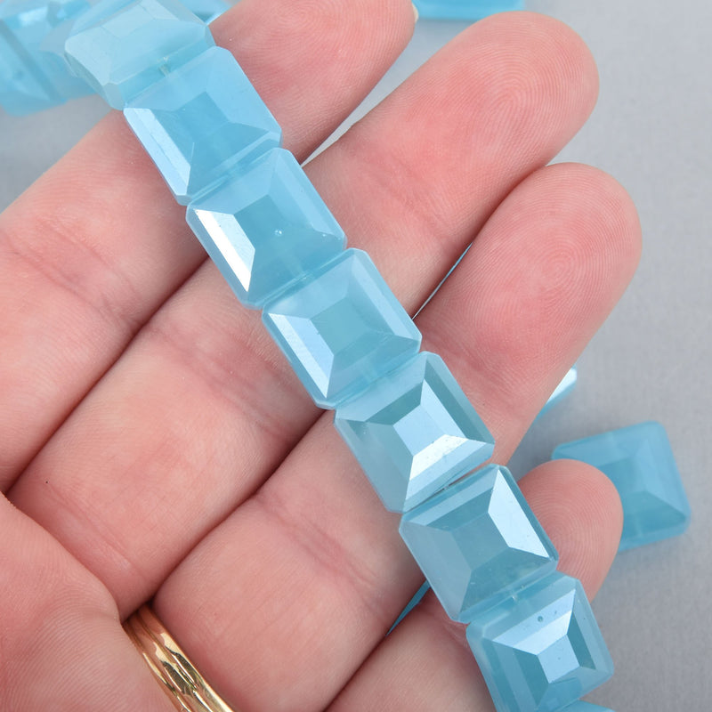 12mm SKY BLUE Square Crystal Glass Beads x15 beads bgl1781