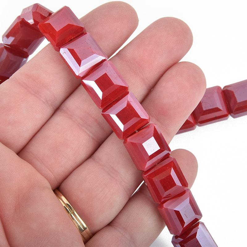 12mm DARK RED Square Crystal Glass Beads x15 beads bgl1782