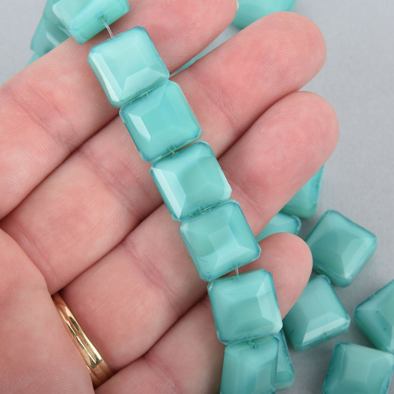 12mm TURQUOISE BLUE Square Crystal Glass Beads x15 beads bgl1783