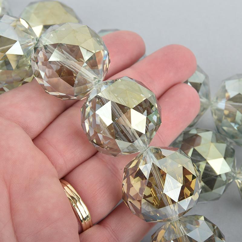 30mm CHAMPAGNE AB Round Faceted Crystal Glass Beads, Vitrail Crystal 7 beads, bgl1787