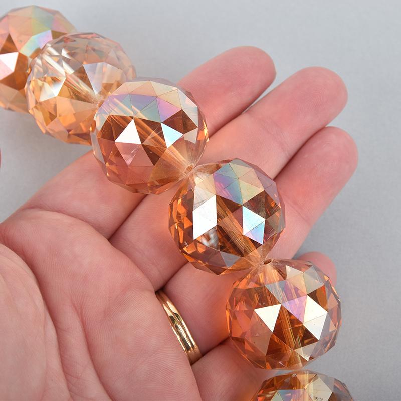 30mm PEACH AB Round Faceted Crystal Glass Beads, 7 beads, bgl1789