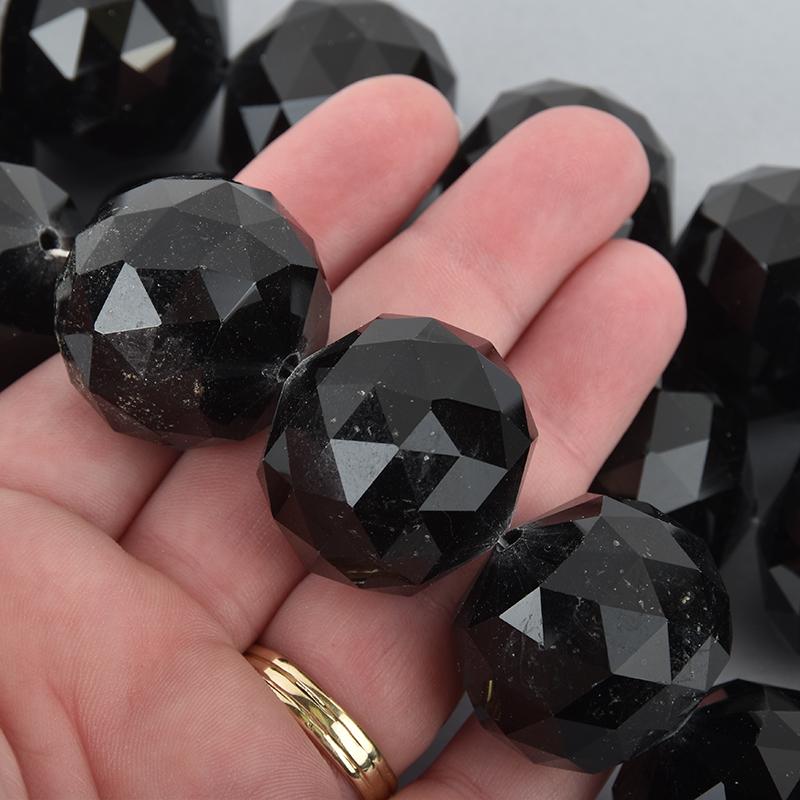 30mm BLACK Round Faceted Crystal Glass Beads, 7 beads, bgl1790