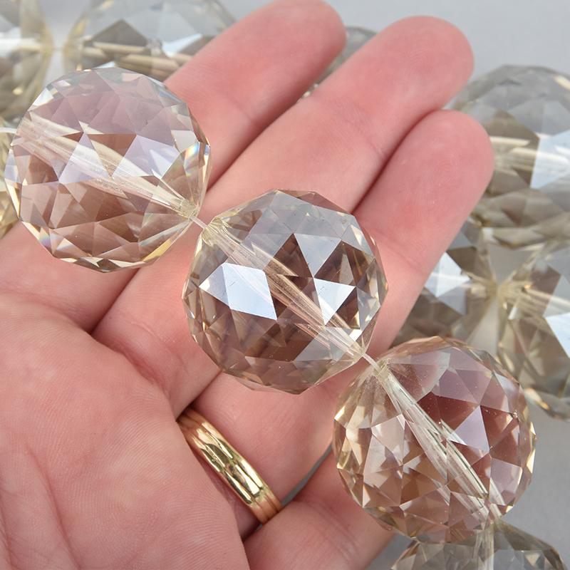 30mm CHAMPAGNE Round Faceted Crystal Glass Beads, 7 beads, bgl1791