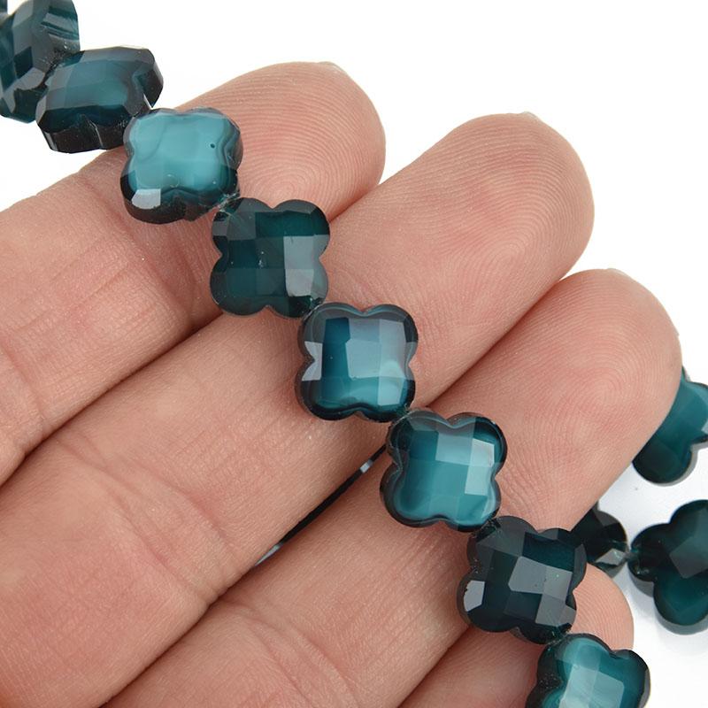 12mm TEAL BLUE QUATREFOIL Crystal Glass Beads faceted x20 beads bgl1804