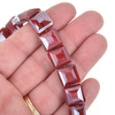 12mm MAROON RED Square Crystal Glass Beads x15 beads bgl1807