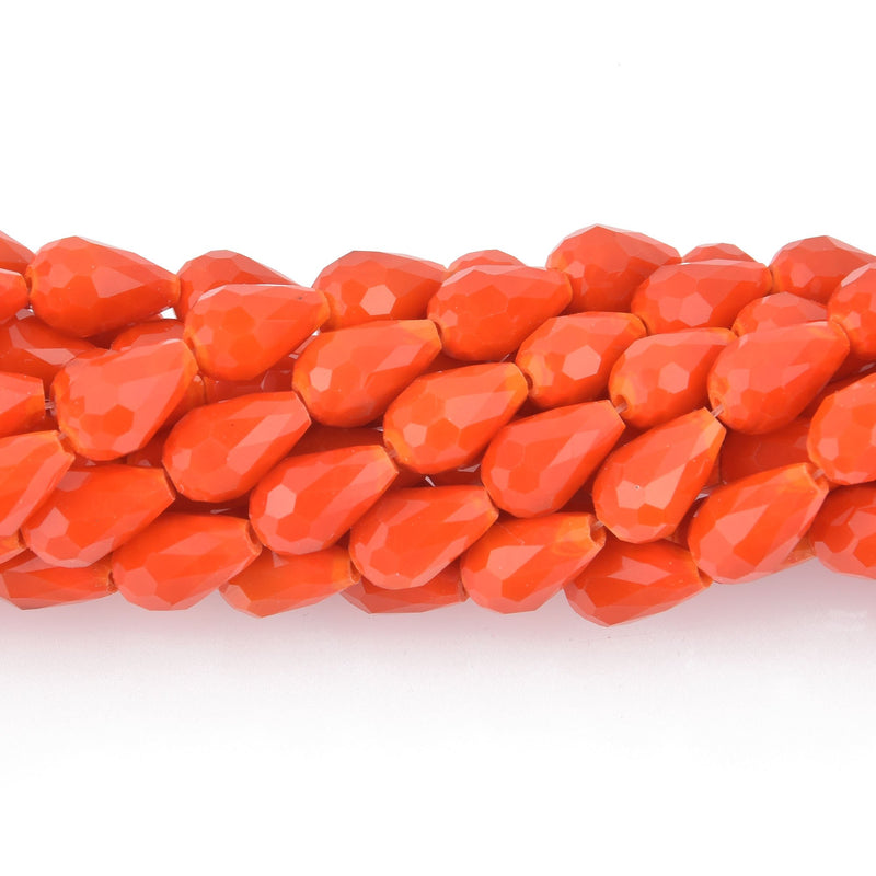 12mm Orange Teardrop Crystal Beads, Faceted Opaque Glass 21 beads bgl1808