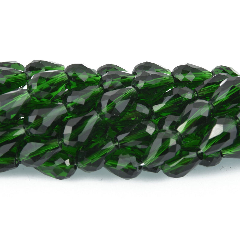 12mm Green Teardrop Crystal Beads, Faceted Transparent Glass 21 beads bgl1809