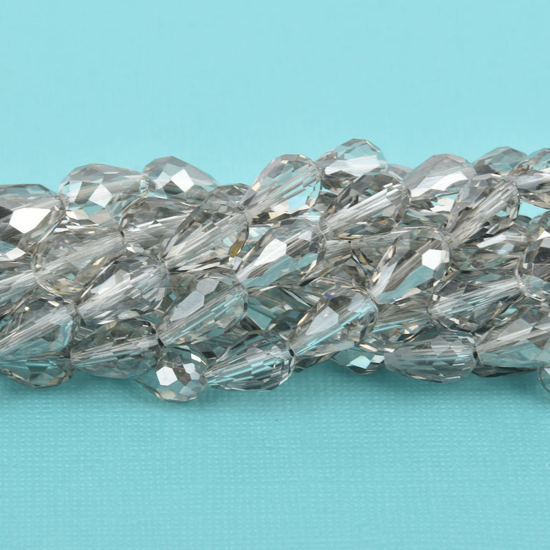12mm Smoke Gray Teardrop Crystal Beads, Faceted Transparent Glass 21 beads bgl1811