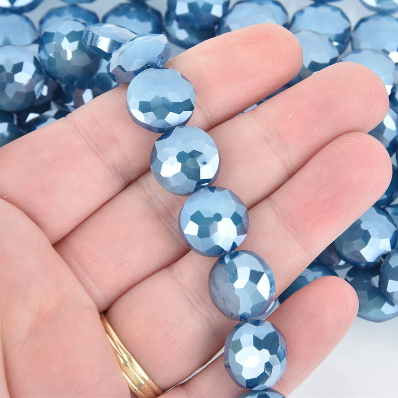 14mm Dark TEAL BLUE Coin Crystal Glass Beads x15 beads bgl1819