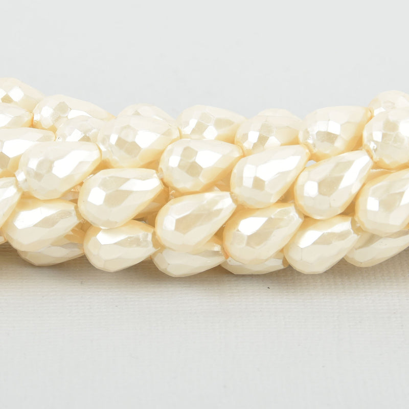 12mm IVORY CREAM Pearl Teardrop Crystal Beads, Faceted Opaque Glass 22 beads bgl1827
