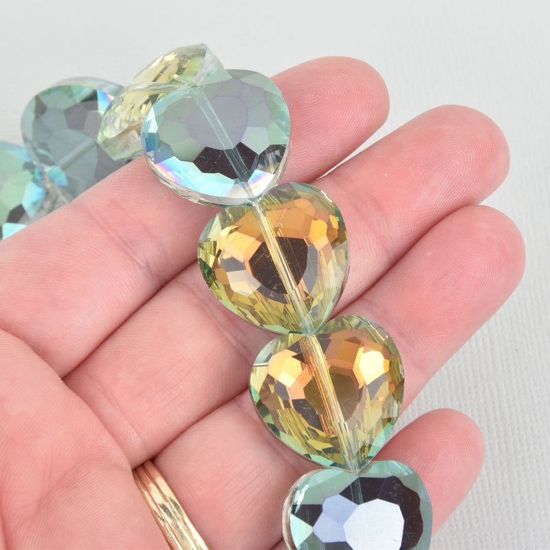 22mm Heart Beads Crystal BLUE GOLD VITRAIL, 14 beads, bgl1828