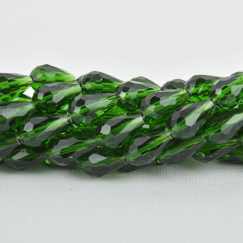 16mm Emerald Green Teardrop Crystal Beads, Faceted Transparent Glass 17 beads bgl1829