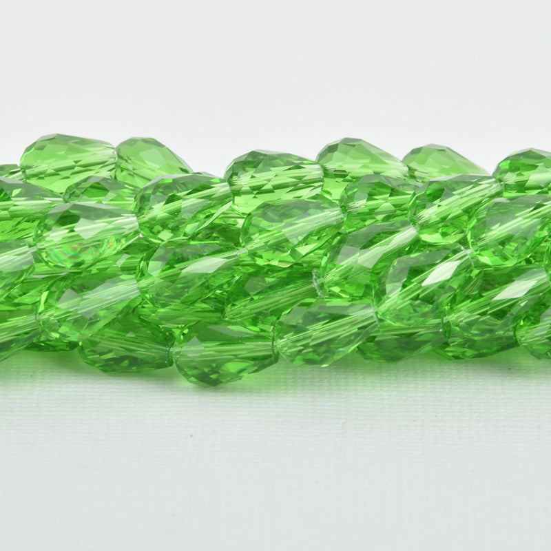 12mm Teardrop Crystal Beads, Faceted KELLY GREEN Transparent Glass x21 beads, bgl1834