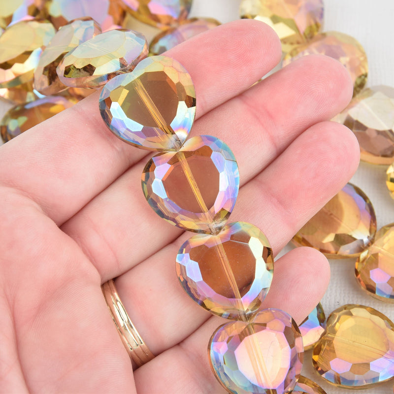 22mm Heart Beads Crystal AMBER AB, 14 beads, bgl1835