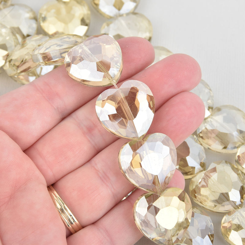 22mm Heart Beads Crystal CHAMPAGNE AB, 14 beads, bgl1838
