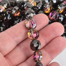12mm BLACK VITRAIL Round Coin Crystal Beads, Faceted Glass, strand, 20 beads, bgl1845