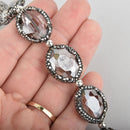 24mm Smoke Oval Crystal Beads Micro Pave GUNMETAL Bezel, x2 beads bgl1847