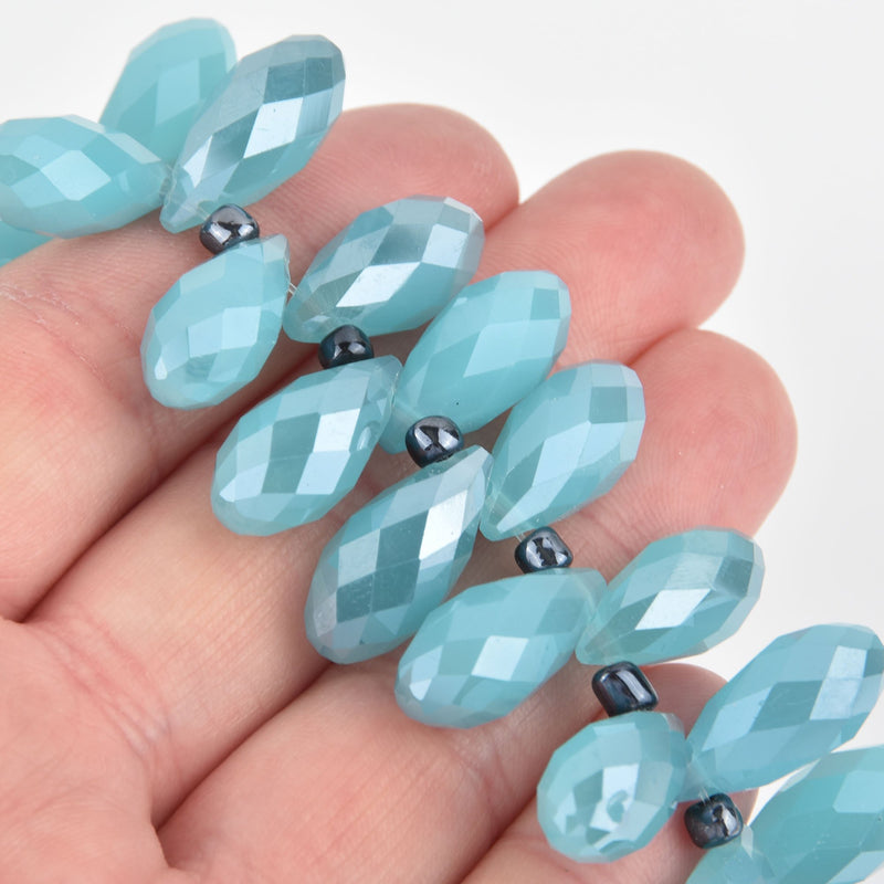 10 Blue Crystal Briolette Beads, top-drilled teardrop, faceted 20mm, bgl1851