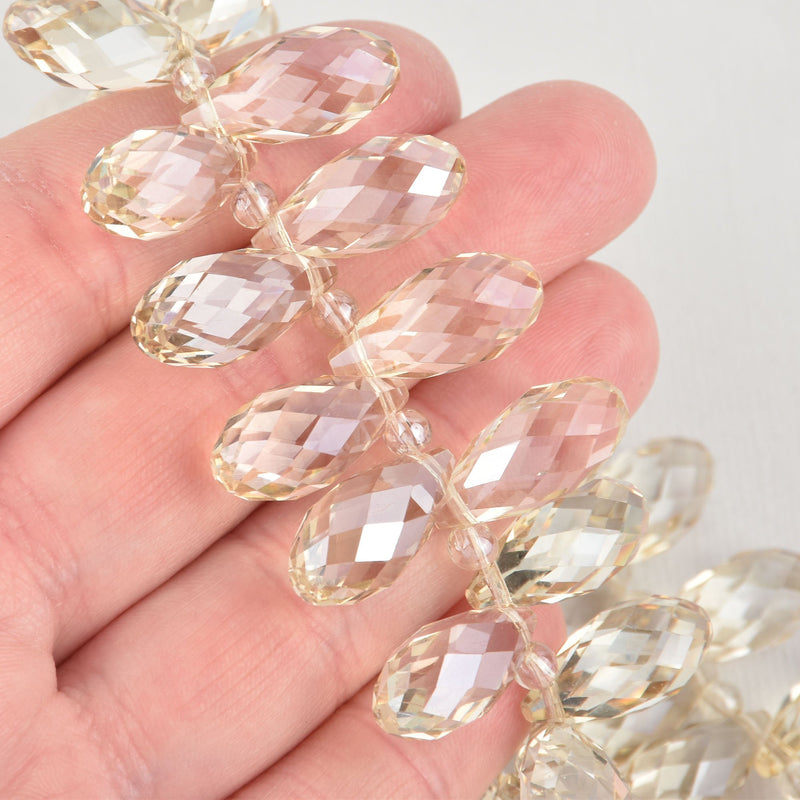 10 CHAMPAGNE Crystal Briolette Beads, top-drilled teardrop, faceted 20mm, bgl1852