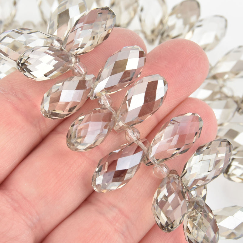10 SMOKE Crystal Briolette Beads, top-drilled teardrop, faceted 20mm, bgl1854