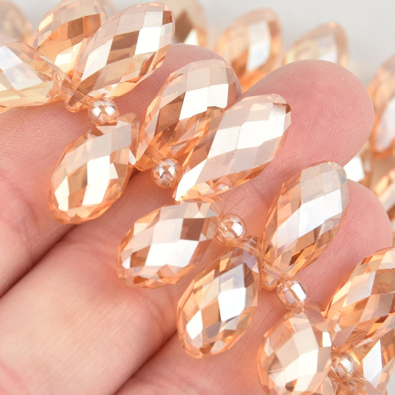 10 PEACH AB Crystal Briolette Beads, top-drilled teardrop, faceted 20mm, bgl1855