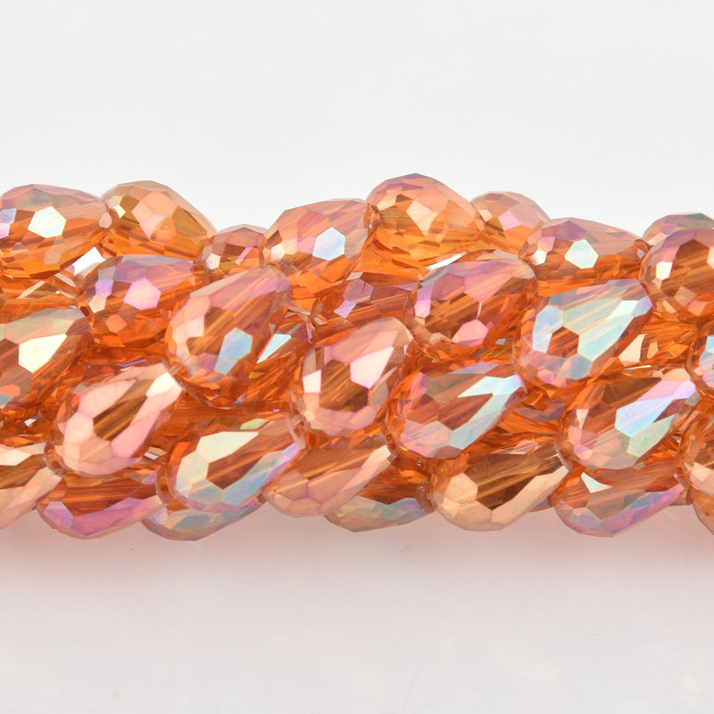 12mm Teardrop Crystal Beads, Sunset Coral AB Faceted Opaque Glass Crystal Beads, 21 beads, bgl1856