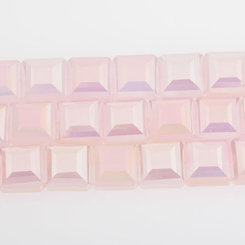 12mm Light Pink AB Square Crystal Glass Beads x15 beads bgl1857