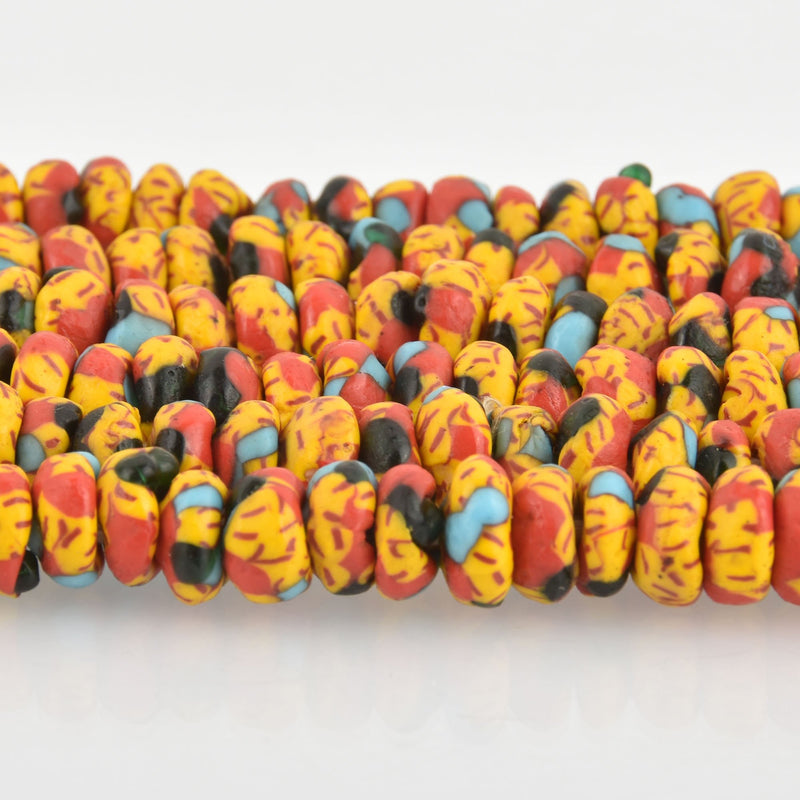 10mm to 12mm MULTICOLOR Glass Rondelle African Trade Beads Recycled Glass x25 beads bgl1858
