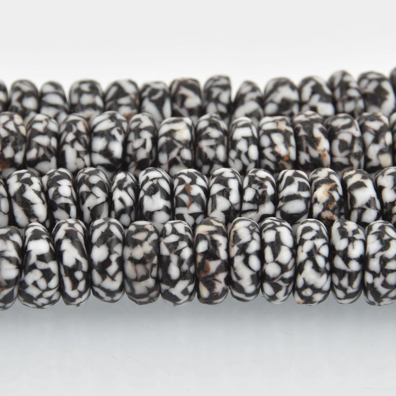 10mm to 12mm Black and White Glass Rondelle African Trade Beads Recycled Glass x25 beads bgl1859