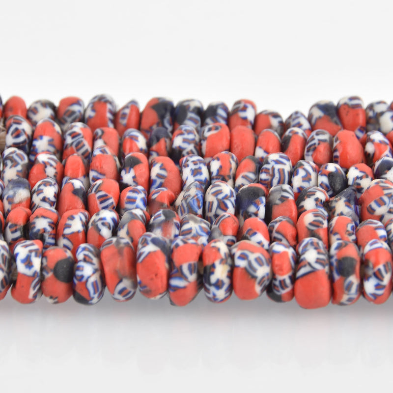 10mm to 12mm Blue Red Glass Rondelle African Trade Beads Recycled Glass x25 beads bgl1860